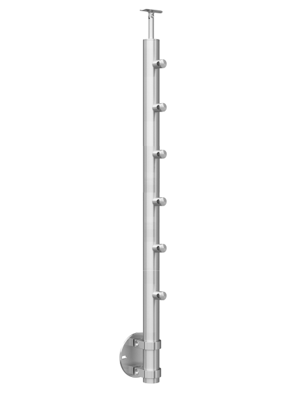 Edelstahl Geländerpfosten Reling Seitenverankerung Ø42,4 Bauhöhe 1000mm mit Querstabhalter Ø12,0 Geländer V2A geschliffen K320